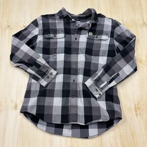 Carhartt Mens Large Gray Plaid Long Sleeve Relaxed Fit Workwear Button Up Shirt